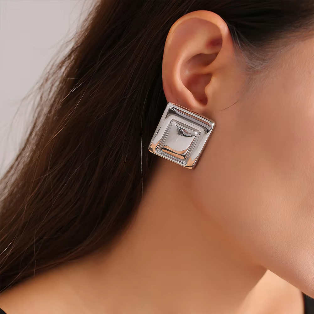 European American Ins Style Stainless Steel Rectangular Color Matching Stud Earrings 2024 New Trendy