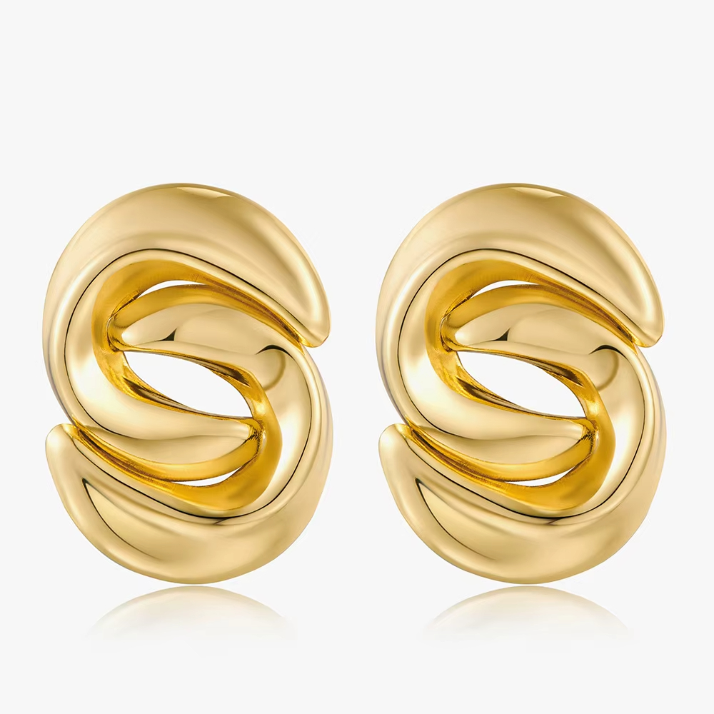 European American Retro Style Stainless Steel Stud Earrings Niche Simple Glossy Water Drop Petal Design Cross-Border Exaggerated