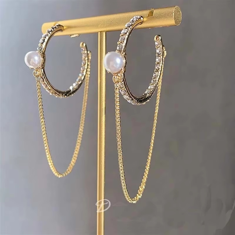 European Fashion Rhinestone Earrings925 Silver Needle Geometric Pearl Diamond Earrings Eardrops Shinny Crystal Drop Earring