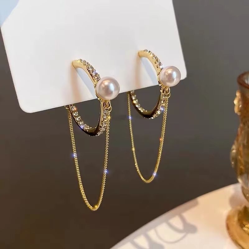 European Fashion Rhinestone Earrings925 Silver Needle Geometric Pearl Diamond Earrings Eardrops Shinny Crystal Drop Earring