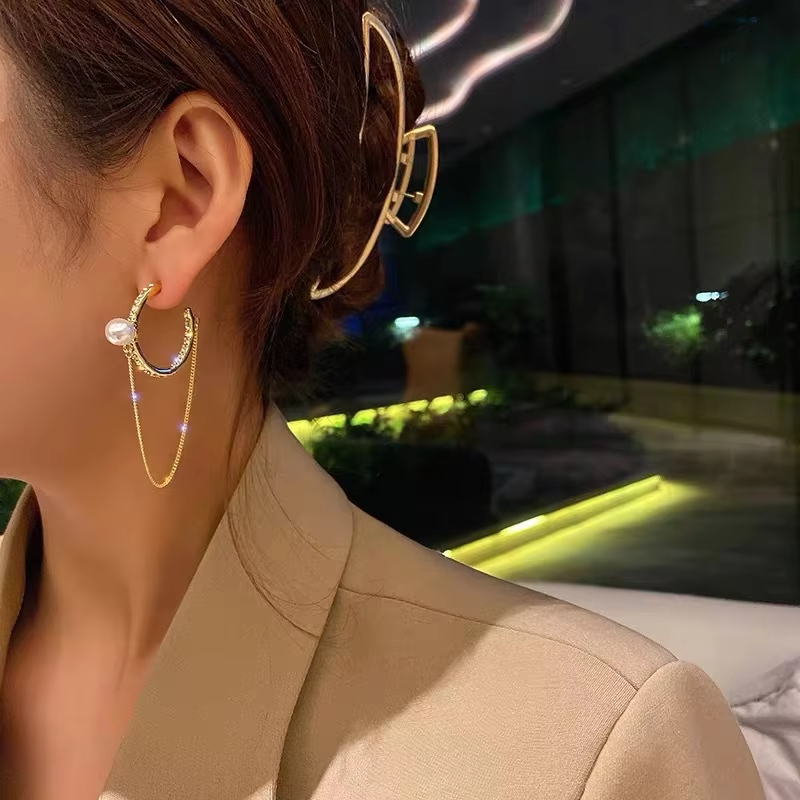 European Fashion Rhinestone Earrings925 Silver Needle Geometric Pearl Diamond Earrings Eardrops Shinny Crystal Drop Earring