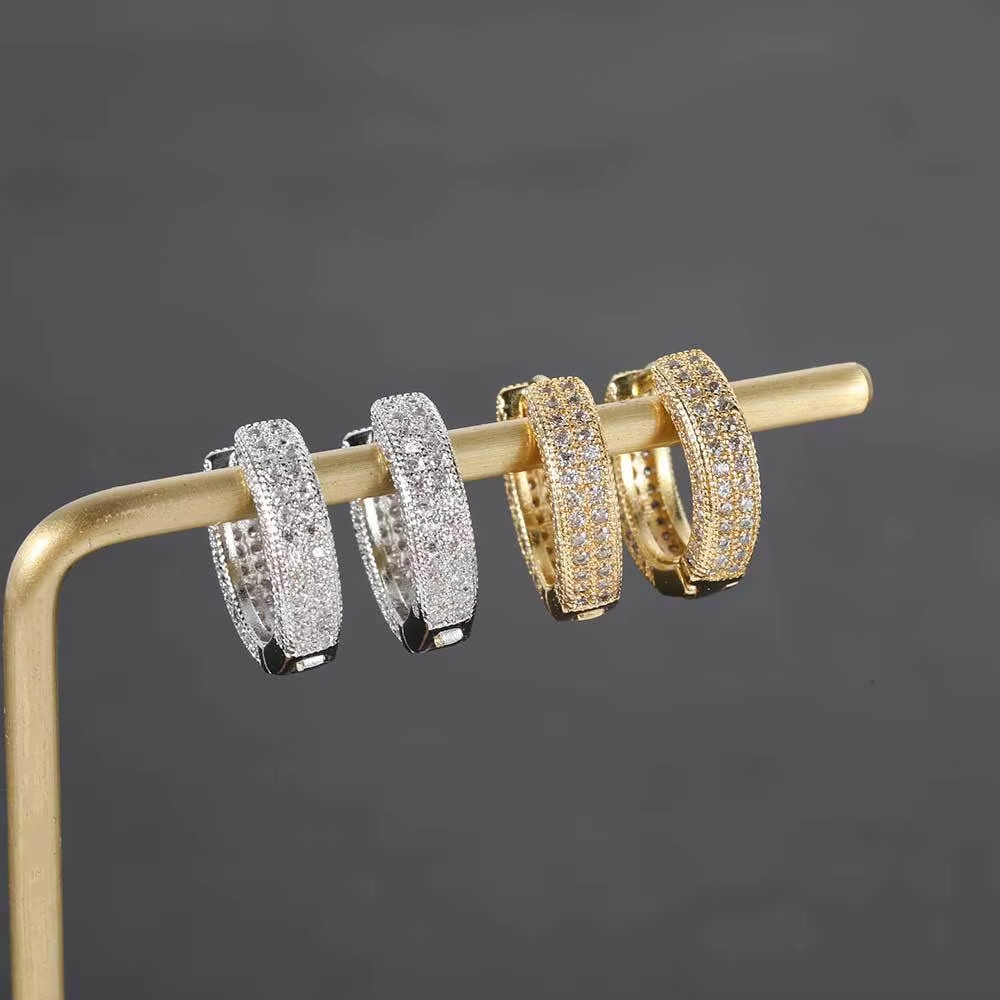 European and American Pop Circle Style square Hip-hop Micro Inlaid Zircon Trendy Bling Full Diamond Earrings for Men and Women