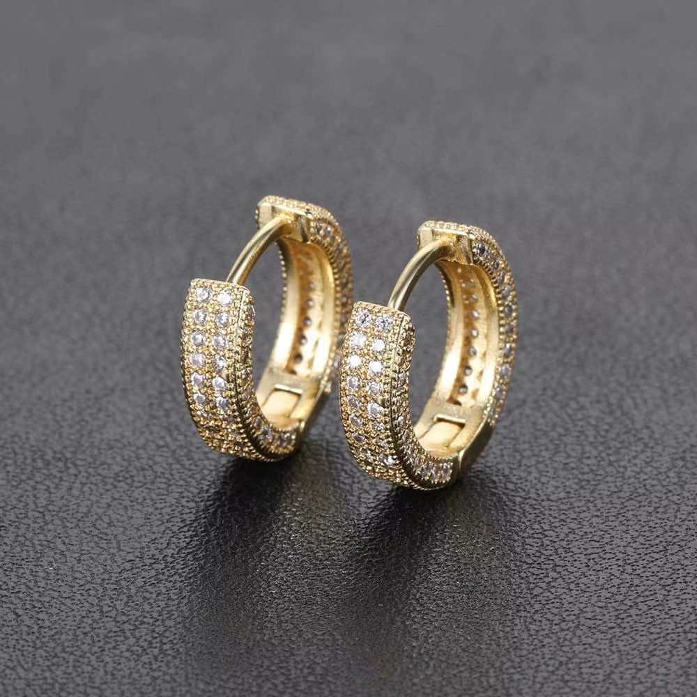 European and American Pop Circle Style square Hip-hop Micro Inlaid Zircon Trendy Bling Full Diamond Earrings for Men and Women