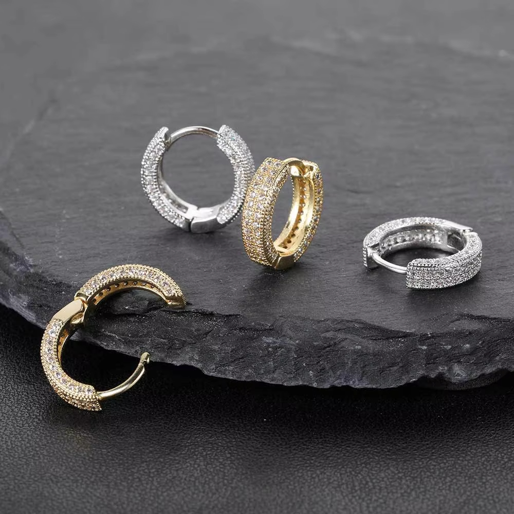 European and American Pop Circle Style square Hip-hop Micro Inlaid Zircon Trendy Bling Full Diamond Earrings for Men and Women