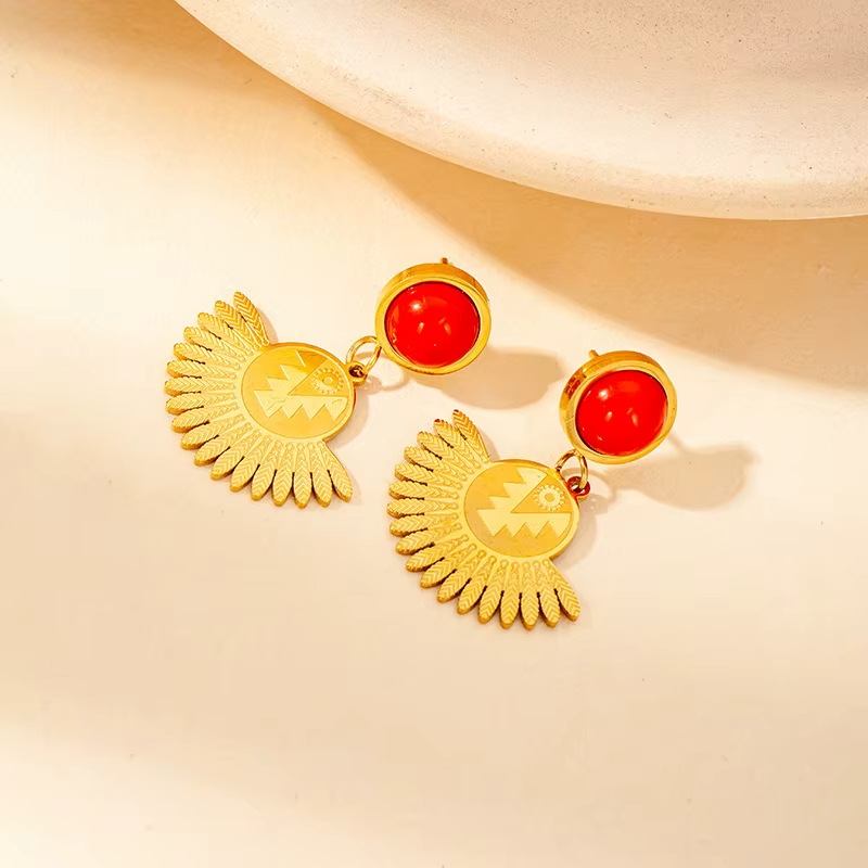 Exquisite Gold Chandbali Earrings with Red Crystal – Friendship Earrings, Flat Stud Earrings, Chandbali Earrings, Hanging Cross Earring Inspired – Statement Jewelry for Boho and Tribal Styles
