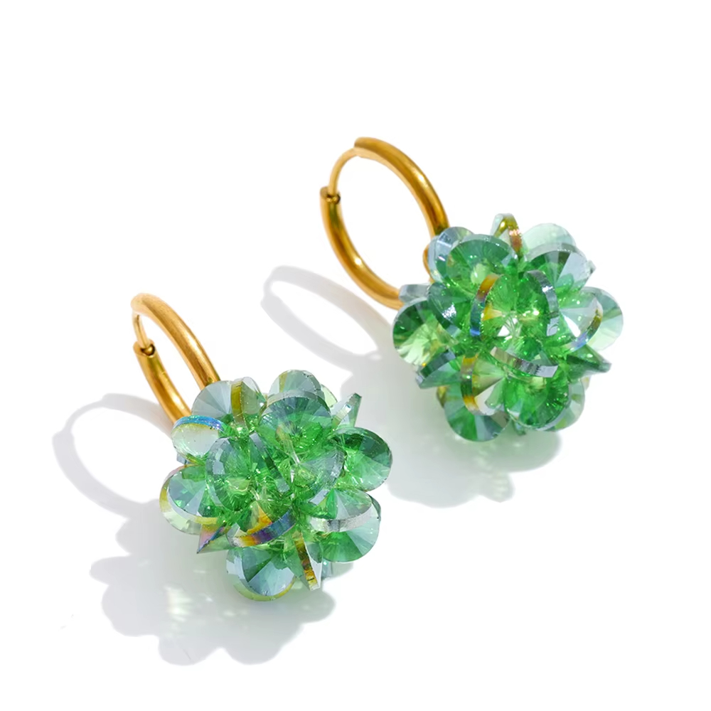 Exquisite Gold Plated Stainless Steel Hoop Earrings Crystal Flower Drop Earrings for Daily Wear