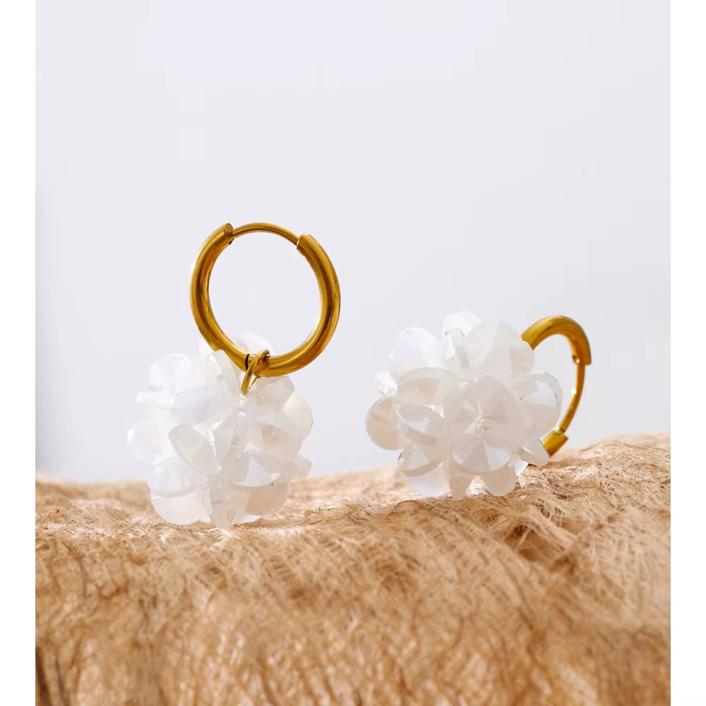 Exquisite Gold Plated Stainless Steel Hoop Earrings Crystal Flower Drop Earrings for Daily Wear