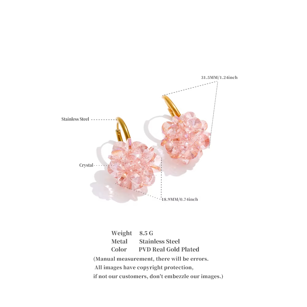 Exquisite Gold Plated Stainless Steel Hoop Earrings Crystal Flower Drop Earrings for Daily Wear