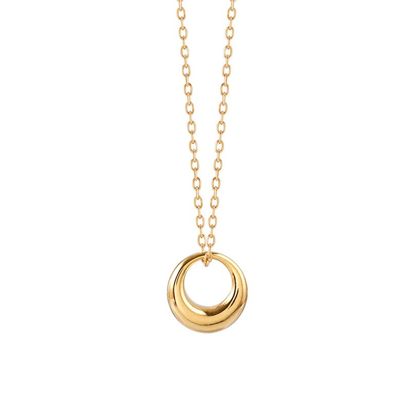 Minimalist Gold Titanium Steel Donut Pendant Necklace for Women and Men