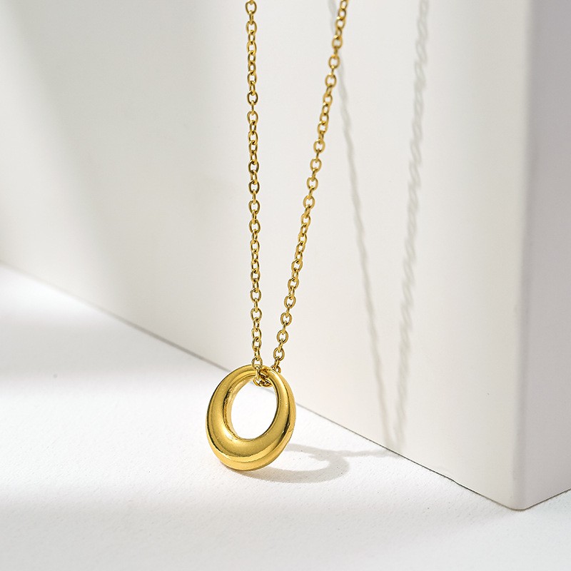 Minimalist Gold Titanium Steel Donut Pendant Necklace for Women and Men