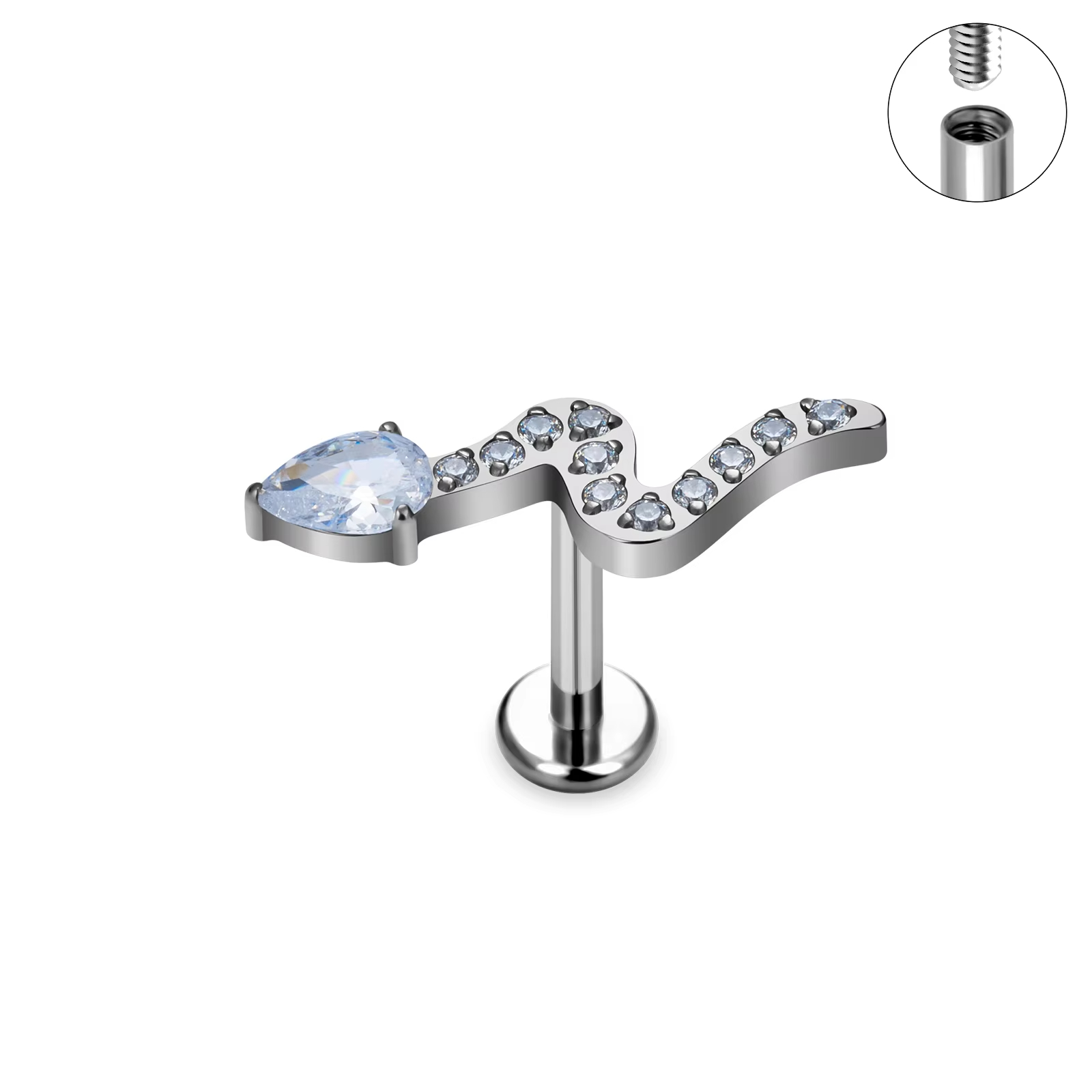 F136 Titanium Snake Shape Nose Stud Earrings Zircon Inlay Labret Piercing 16G Ear Stud Ear Tragus Body Piercing Jewelry