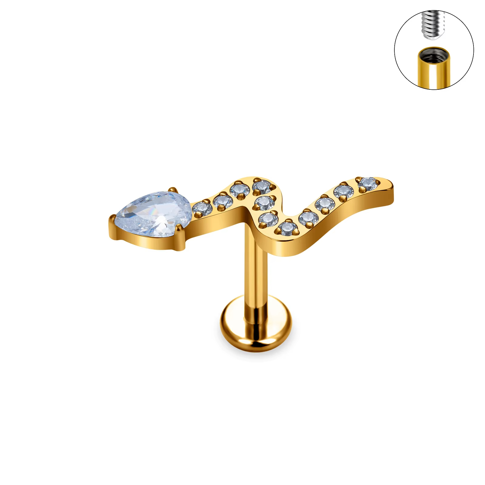F136 Titanium Snake Shape Nose Stud Earrings Zircon Inlay Labret Piercing 16G Ear Stud Ear Tragus Body Piercing Jewelry