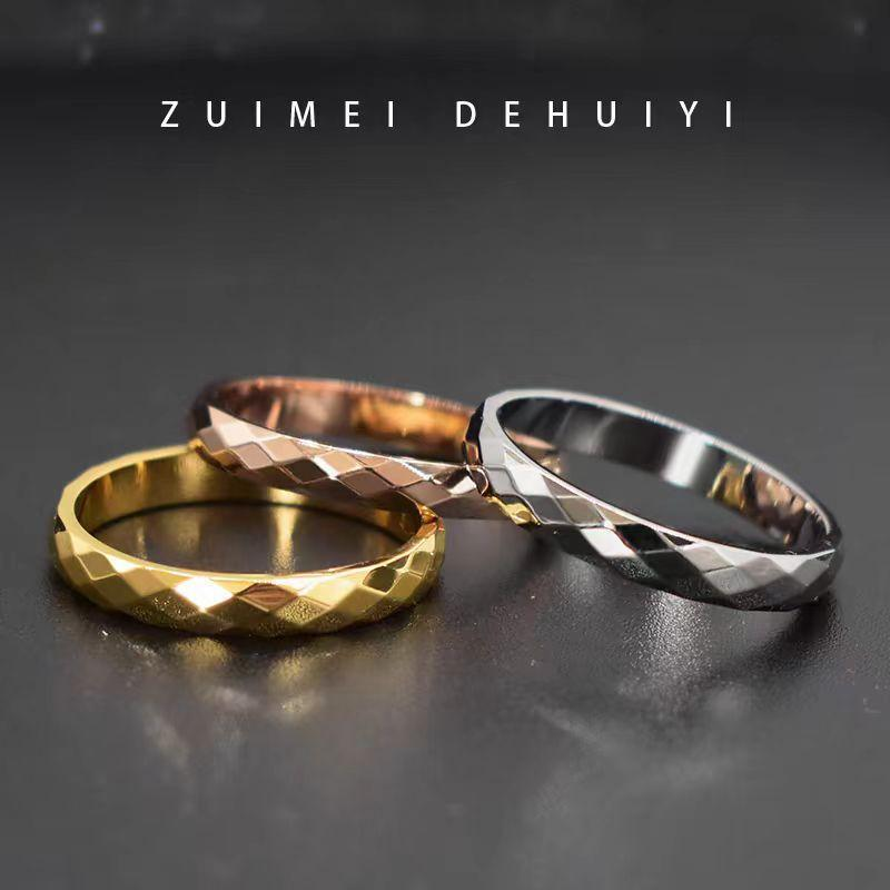 Faceted Minimalist Stainless Steel Rings – Unisex Fashion Band in Gold, Rose Gold, and Silver