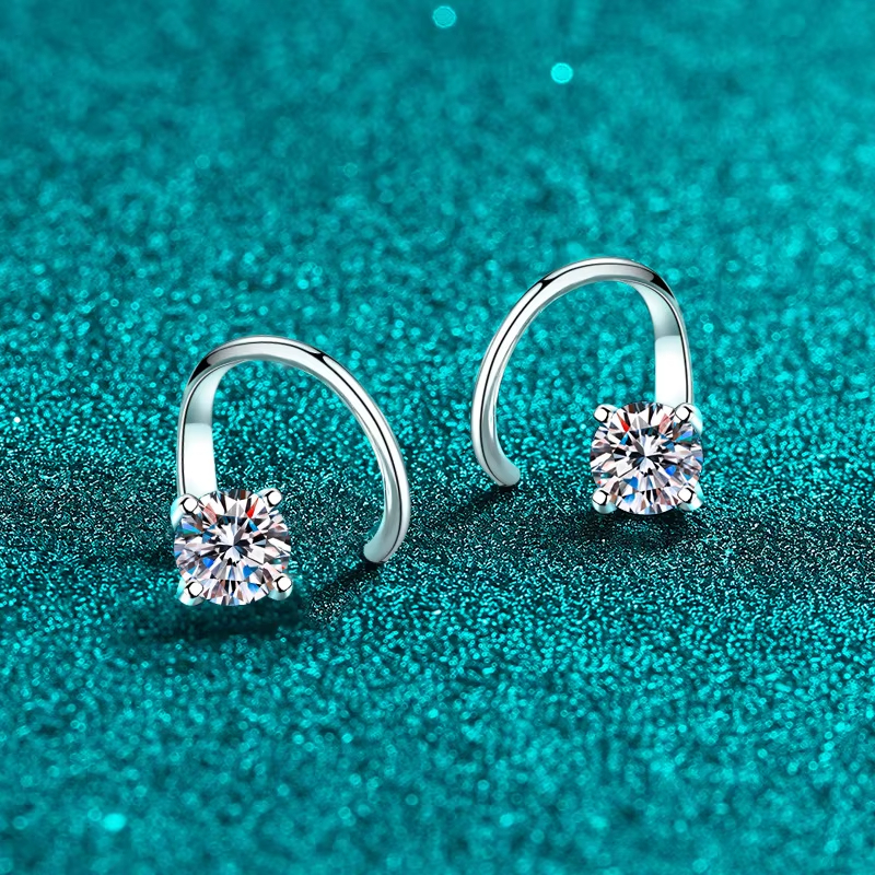 Factory Custom 925 Sterling Silver Moissanite Huggie Earrings OEM ODM Jewelry Manufacturer