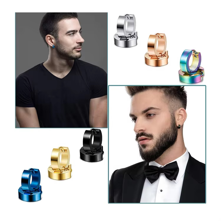 Factory Direct Wholesale Price Men Earrings Fashion Jewelry Earrings Hoops Earrings Stainless Steel Gold Plated