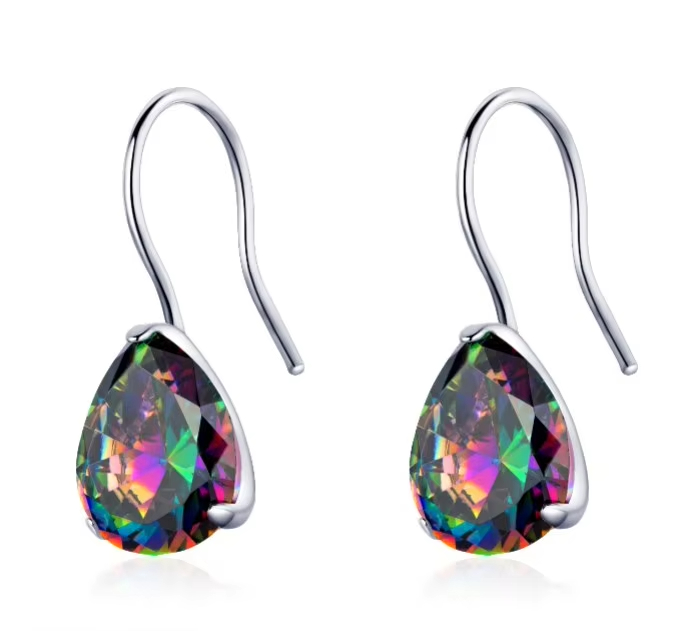Factory Handmade F136 Titanium Earrings Oval-Drop Shape Colorful CZ Stones Earrings Wholesale Jewelry