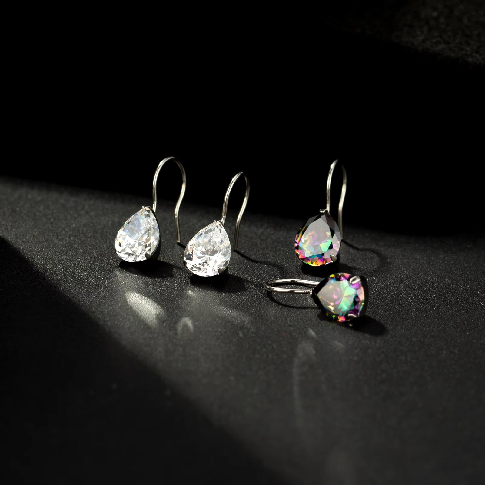 Factory Handmade F136 Titanium Earrings Oval-Drop Shape Colorful CZ Stones Earrings Wholesale Jewelry