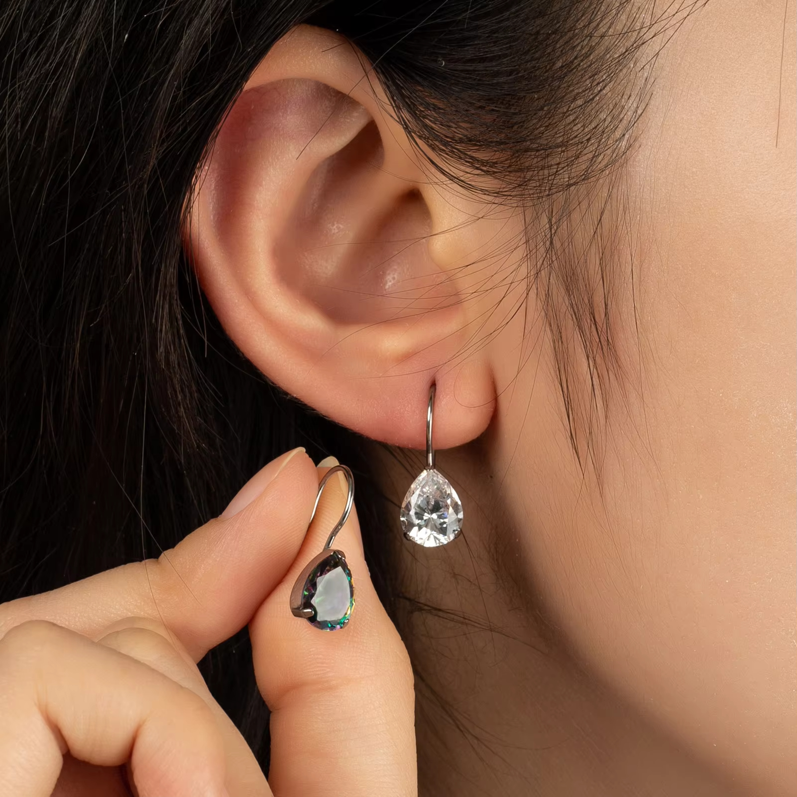 Factory Handmade F136 Titanium Earrings Oval-Drop Shape Colorful CZ Stones Earrings Wholesale Jewelry