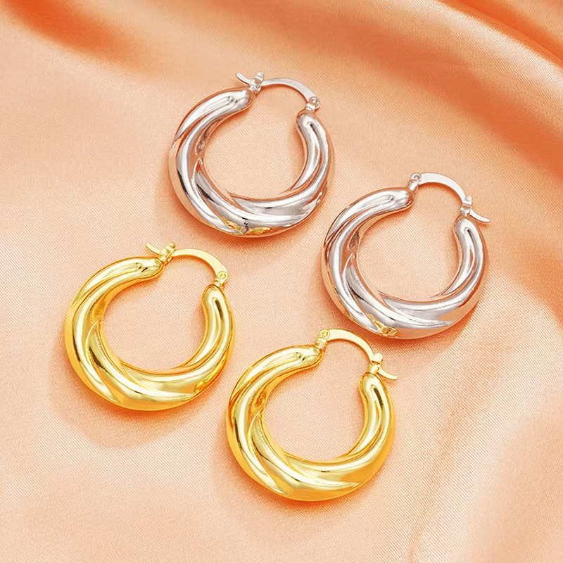 Factory Wholesale Big Circle Design Glossy Hoop Earrings for Women/Men Fashion Jewelry Silver/Gold Color Plated Earrings