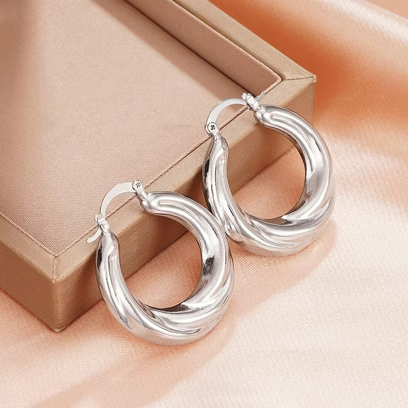 Factory Wholesale Big Circle Design Glossy Hoop Earrings for Women/Men Fashion Jewelry Silver/Gold Color Plated Earrings