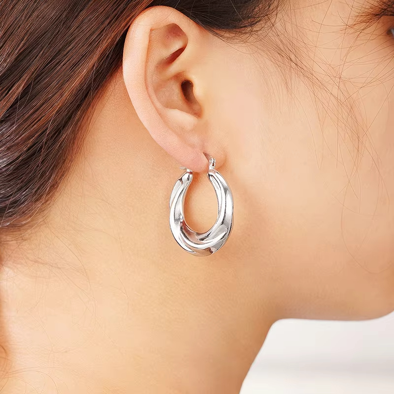 Factory Wholesale Big Circle Design Glossy Hoop Earrings for Women/Men Fashion Jewelry Silver/Gold Color Plated Earrings