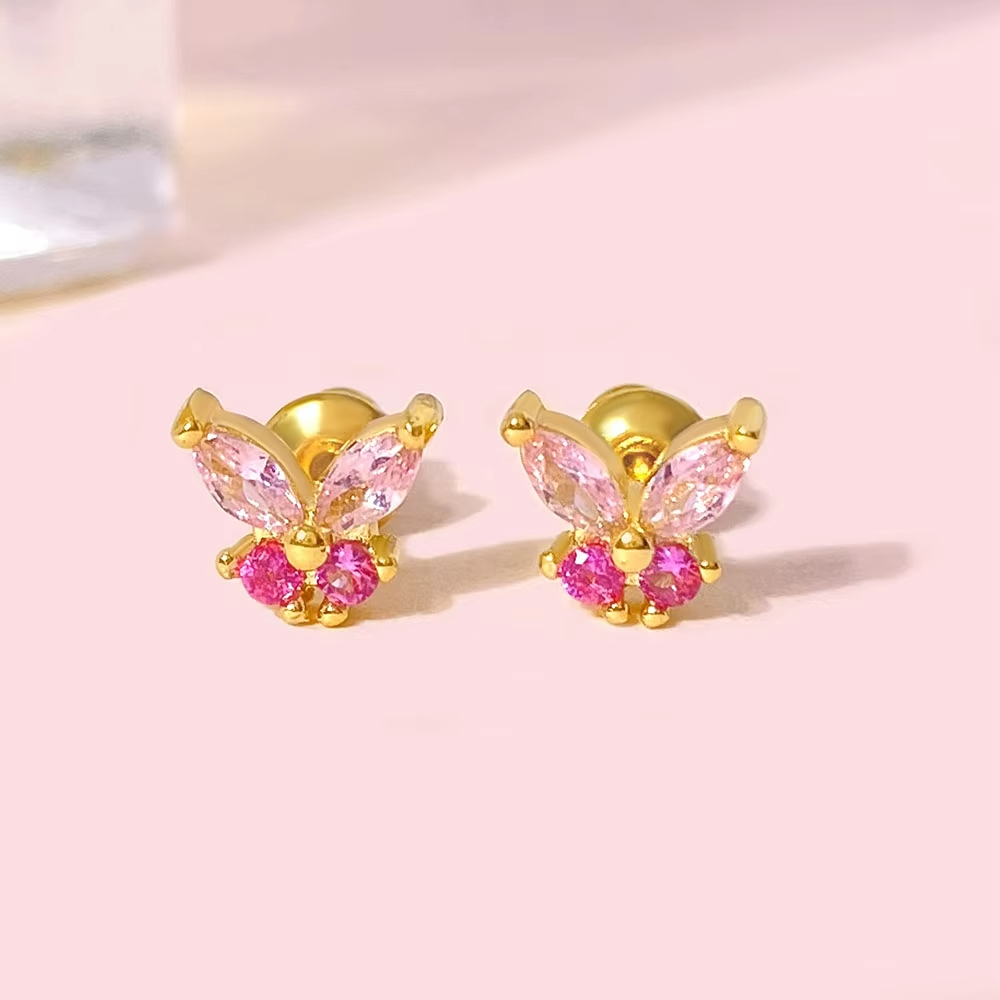 Factory Wholesale Price Fashion Stud Earrings Aretes Real Gold Plated Cute Butterfly Earrings for Girls