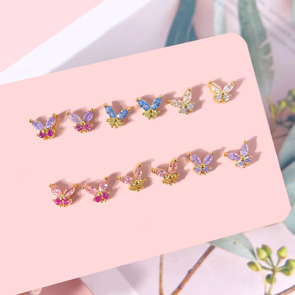 Factory Wholesale Price Fashion Stud Earrings Aretes Real Gold Plated Cute Butterfly Earrings for Girls