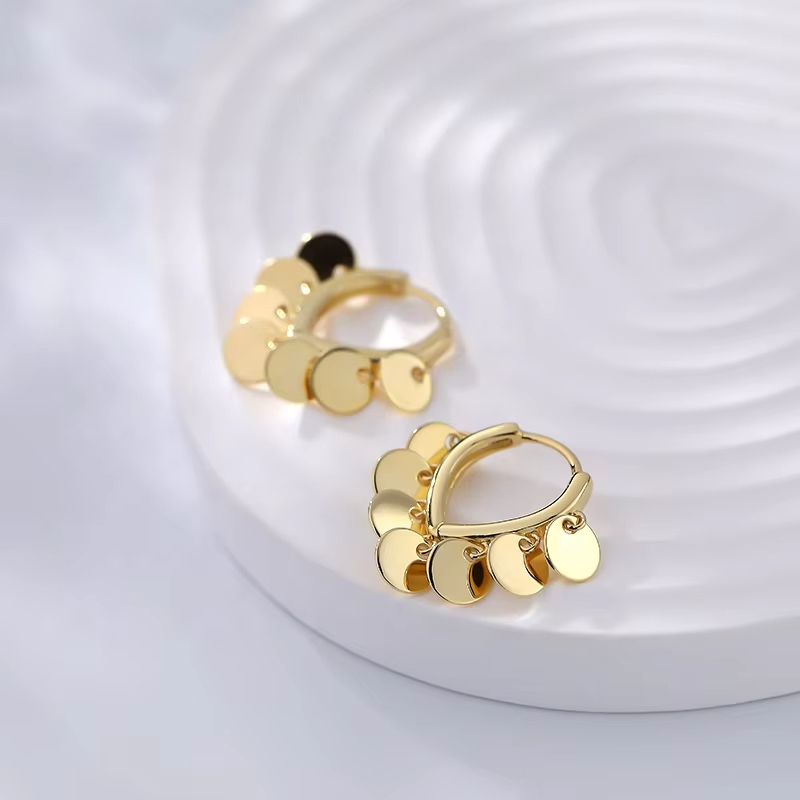 Factory wholesale brass jewelry simple round piece tassel earrings C-shaped ear rings female