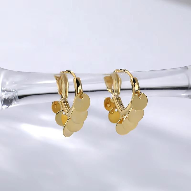 Factory wholesale brass jewelry simple round piece tassel earrings C-shaped ear rings female