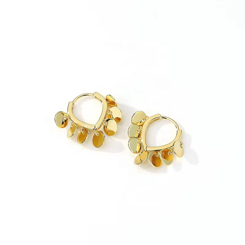 Factory wholesale brass jewelry simple round piece tassel earrings C-shaped ear rings female