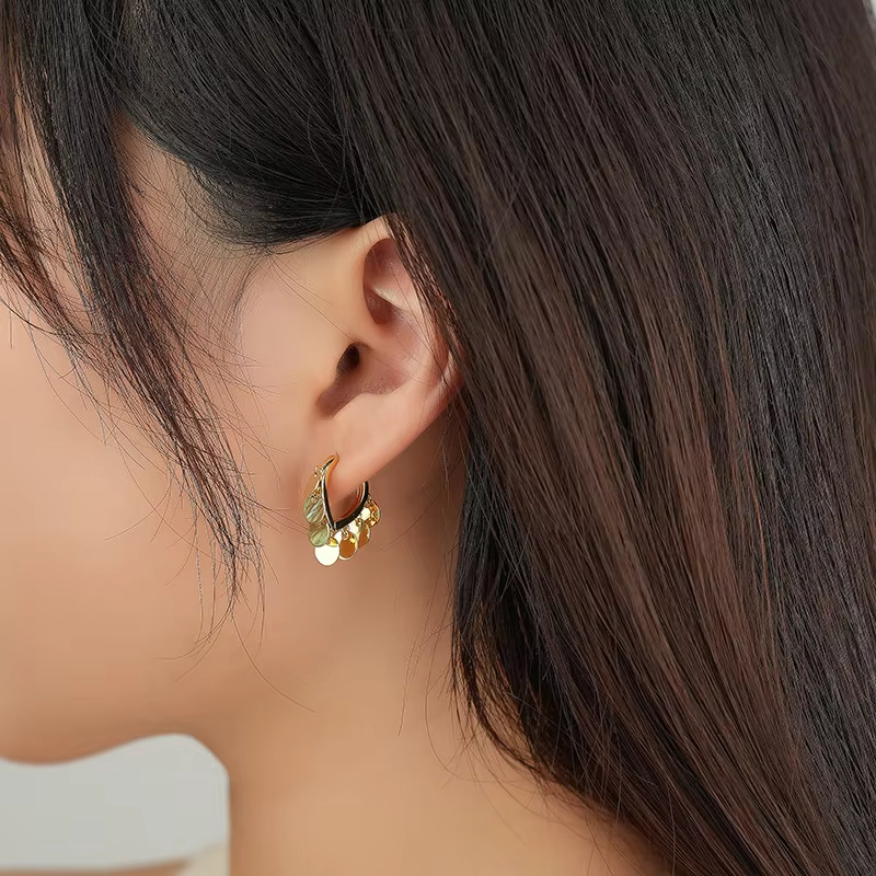 Factory wholesale brass jewelry simple round piece tassel earrings C-shaped ear rings female