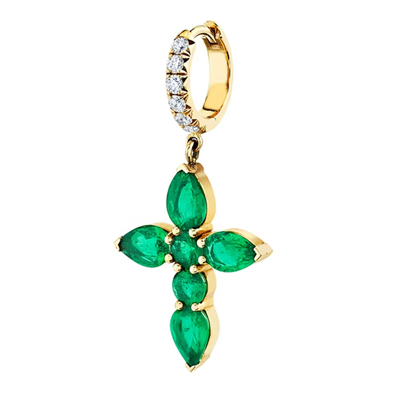 Fashion 18 Karat Gold Plated Emerald Cross Hoop Earrings