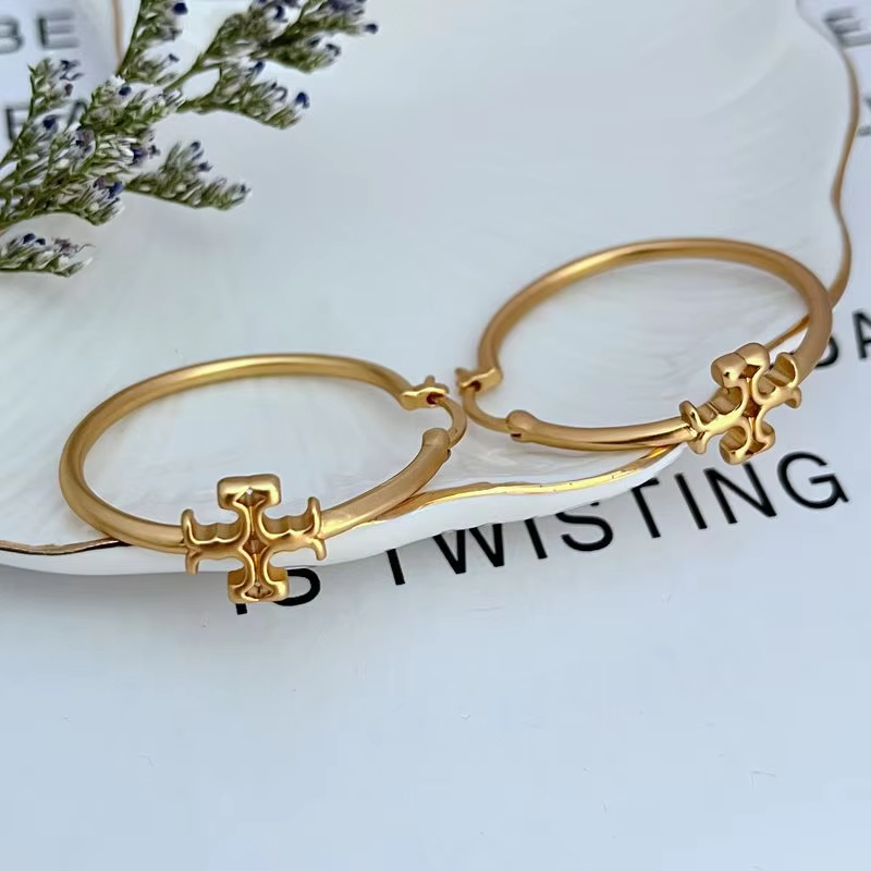 Fashion Commuting Simple Matte Gold Inlaid Metal Hoop Earrings
