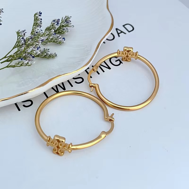 Fashion Commuting Simple Matte Gold Inlaid Metal Hoop Earrings