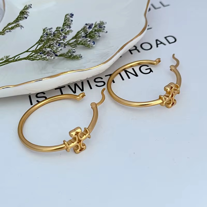 Fashion Commuting Simple Matte Gold Inlaid Metal Hoop Earrings