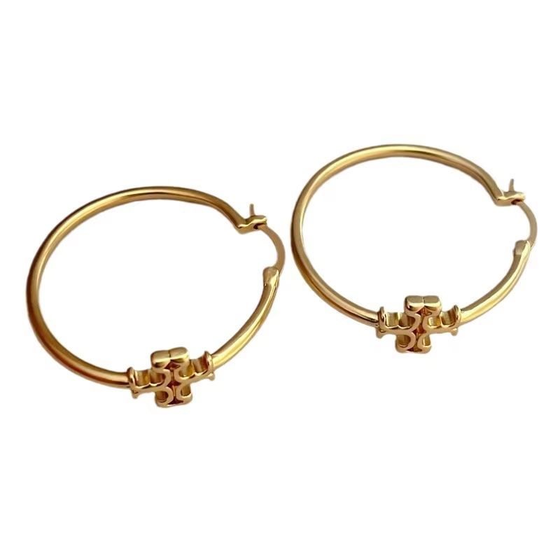 Fashion Commuting Simple Matte Gold Inlaid Metal Hoop Earrings