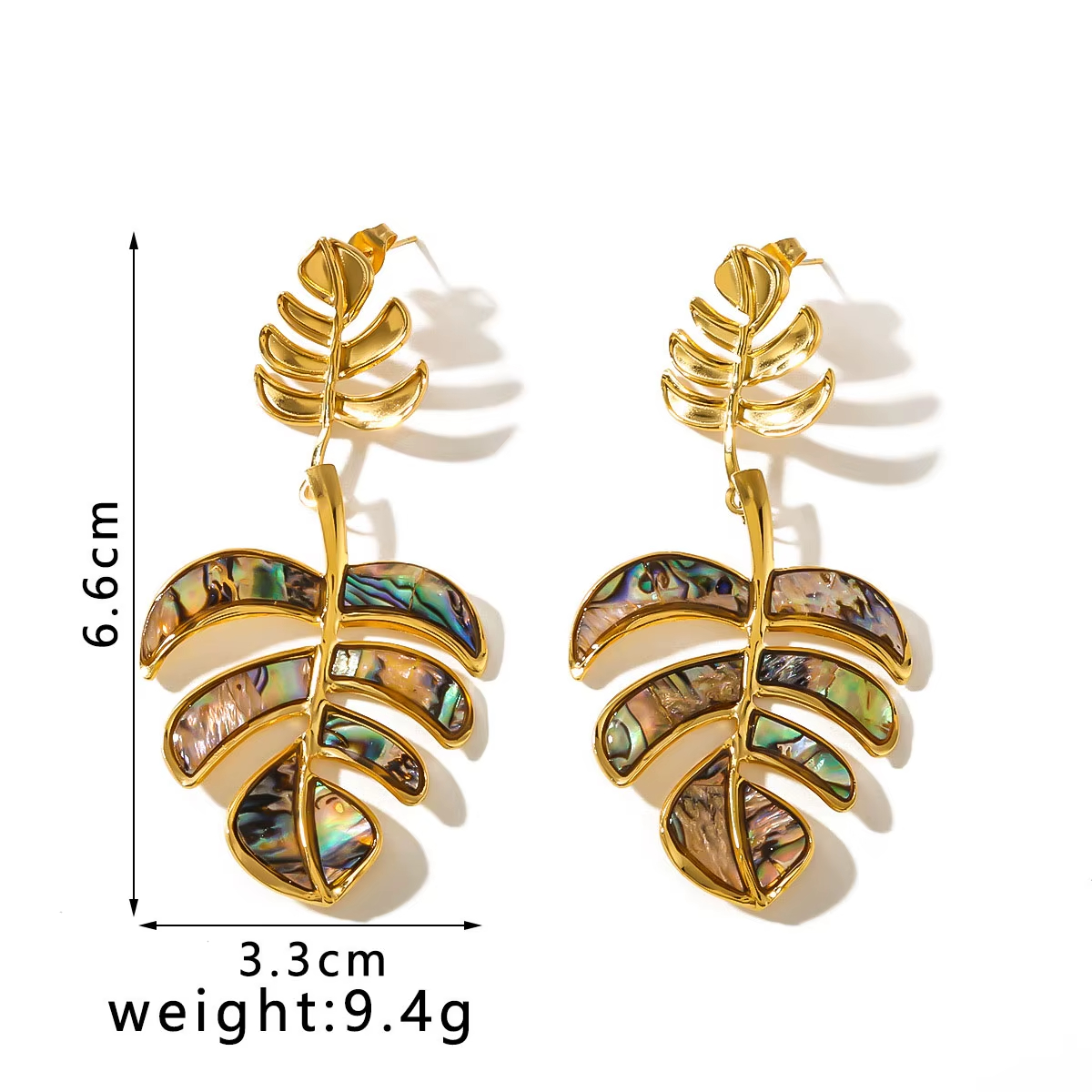 Fashion Daily Jewelry Prevent Allergy Stainless Steel Golden Natural Abalone Shell Leaf Drop Dangle Earrings