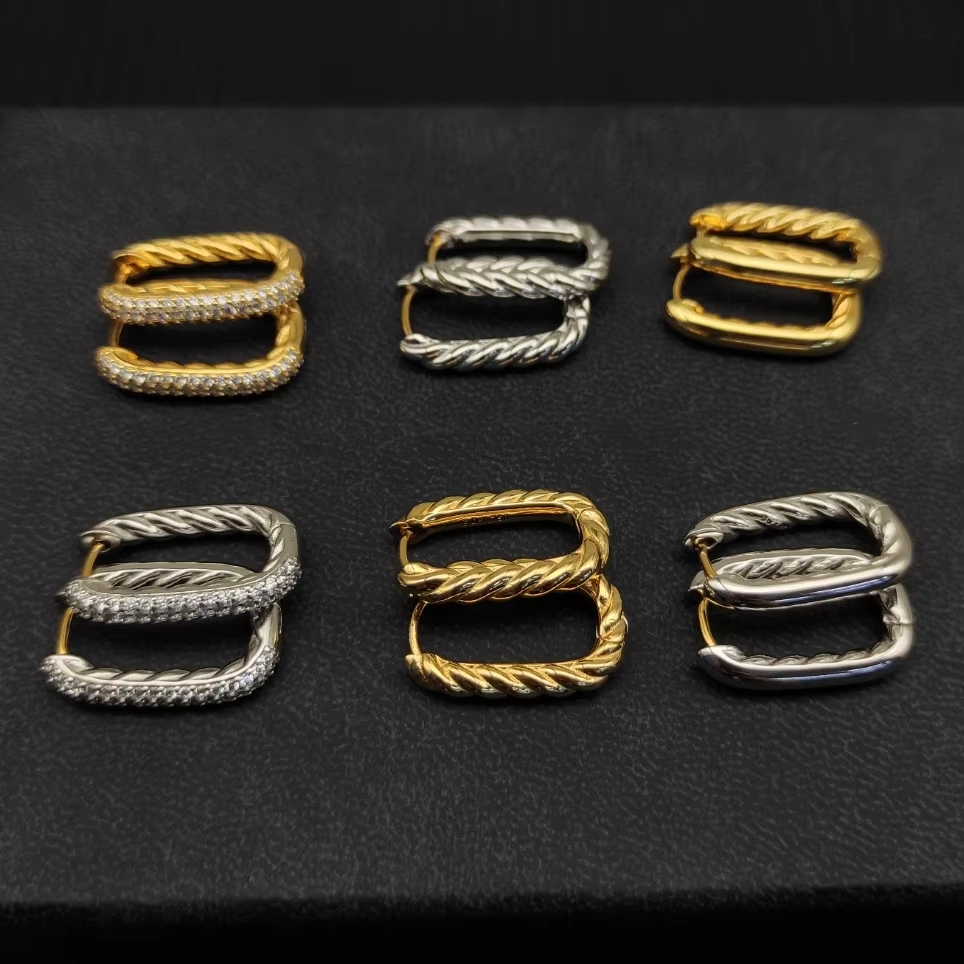 Fashion Fine 18K Gold Plated Statement Brand Twisted Earring Jewelry Women Men Luxury Diamond Designer Hoop Earrings