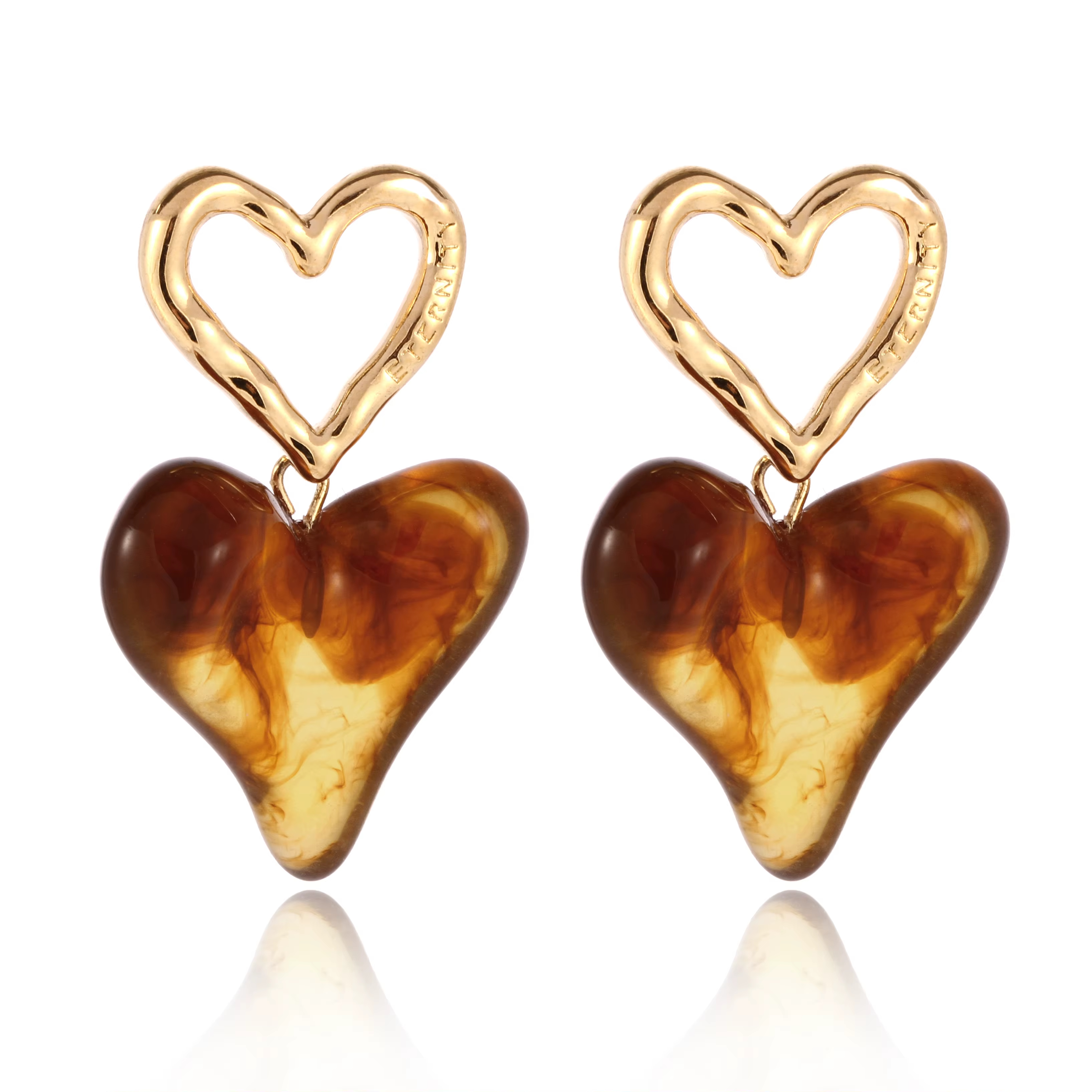 Fashion Gold Plated Heart Jewelry Earring Non Tarnish Waterproof Brass Earrings Coffee Resin Drop Earrings