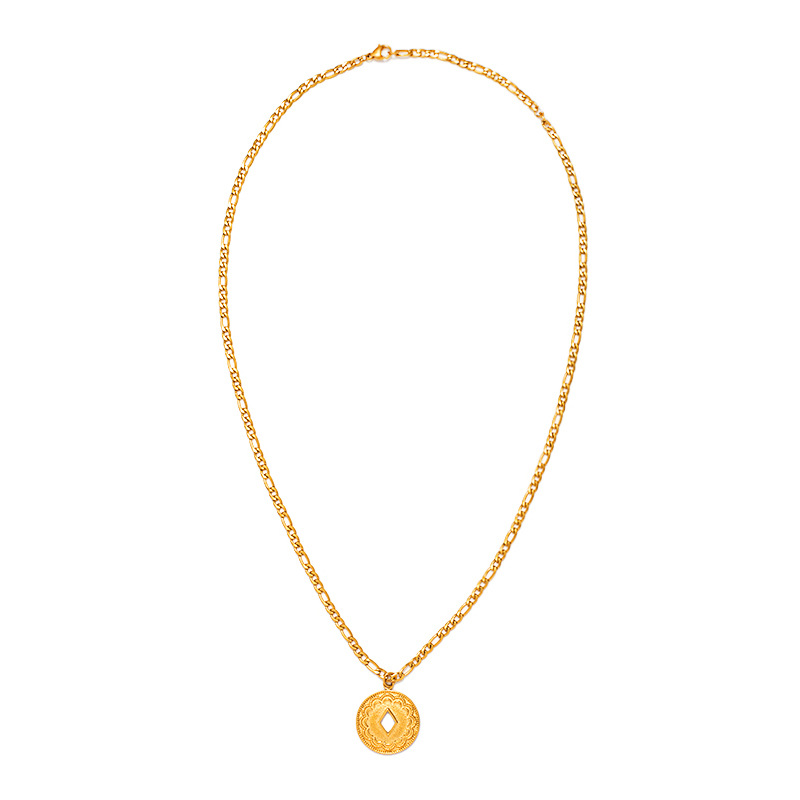 Fashion Hollow-Out Coin Necklace Stainless Steel Link French Retro Circle Pendant Buddhism Inspired Light Luxury Collarbone