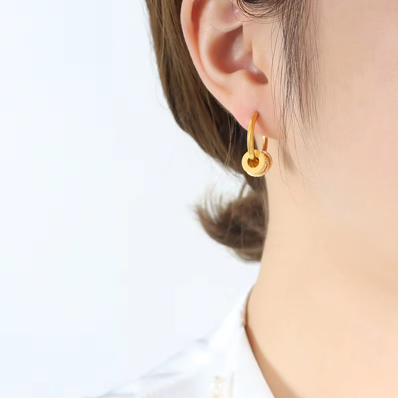 Fashion Jewelry 18K Gold Plated 316L Stainless Steel Multiple Drill Zircon Circle Hoop Drop Huggie Earrings for Women