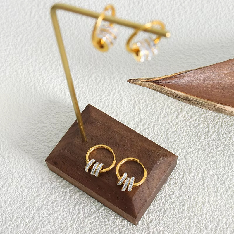 Fashion Jewelry 18K Gold Plated 316L Stainless Steel Multiple Drill Zircon Circle Hoop Drop Huggie Earrings for Women