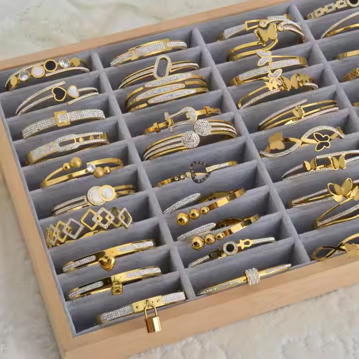 Fashion Jewelry Accessories Zircon 18k Gold Plated Wholesale Bulk Stainless Steel Bracelets