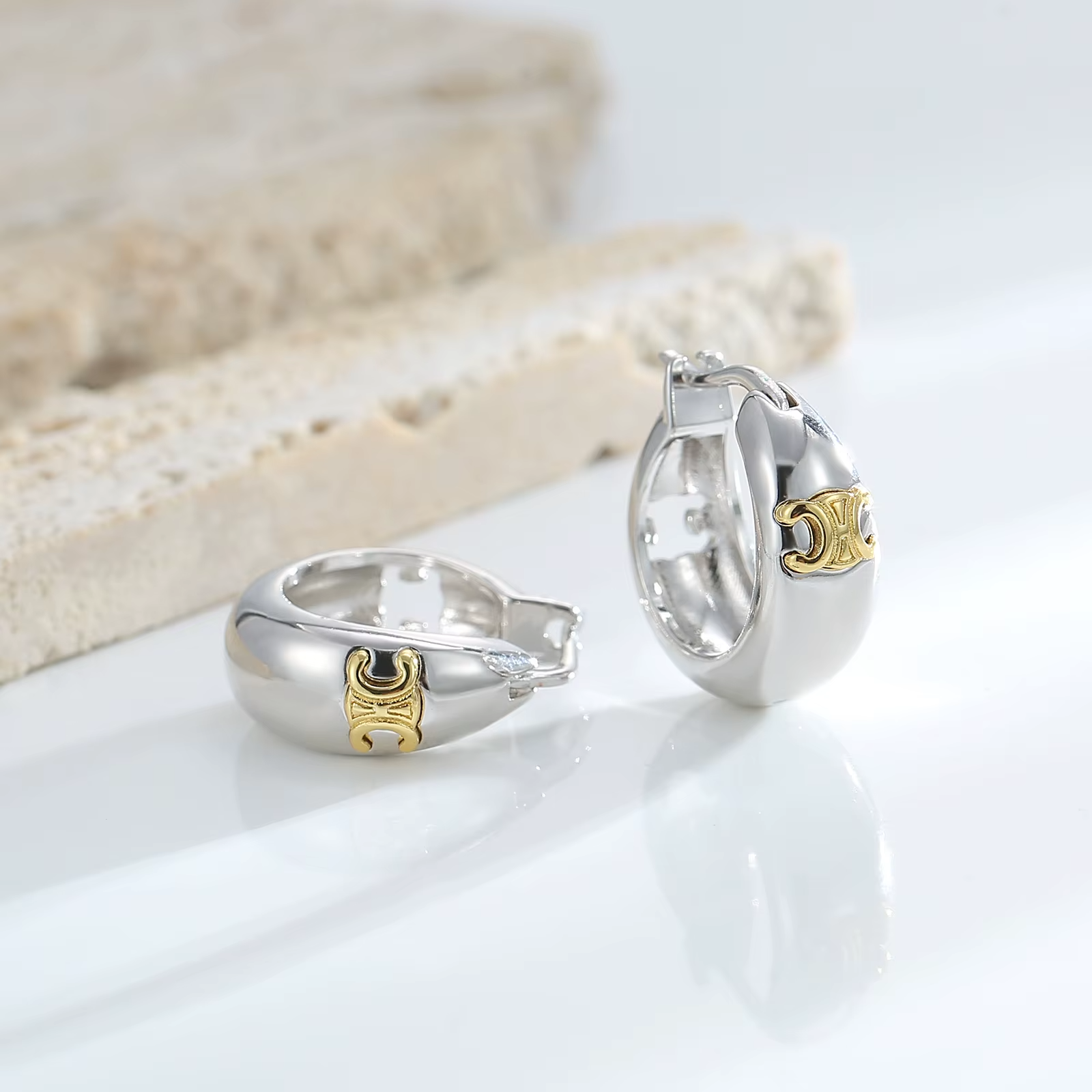 Fashion Jewelry Brand Chunky Zirconia Custom Hoop Earrings Brass Plated Gold Hoop Earrings