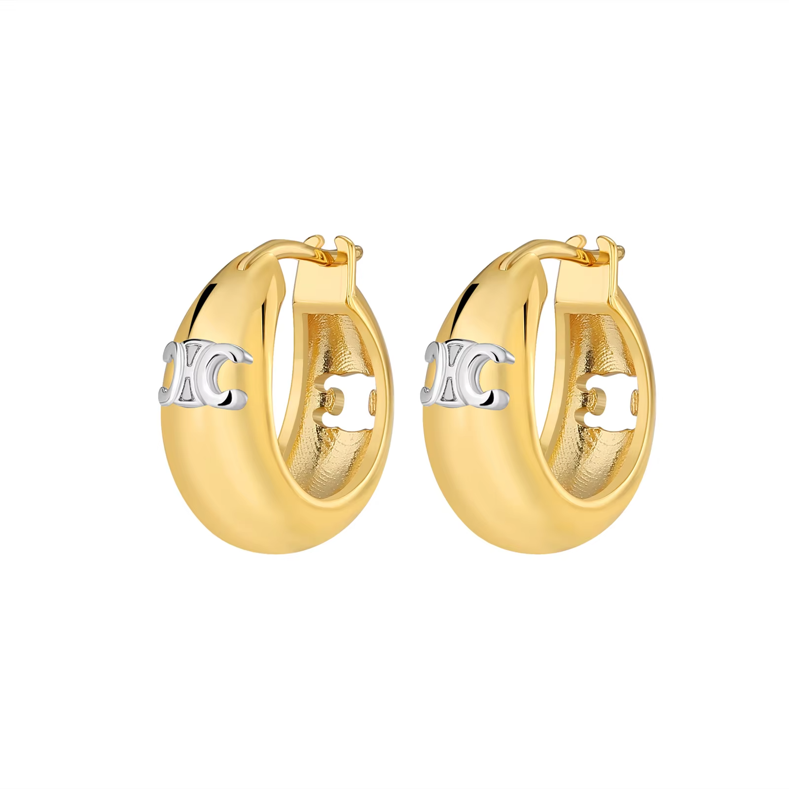 Fashion Jewelry Brand Chunky Zirconia Custom Hoop Earrings Brass Plated Gold Hoop Earrings
