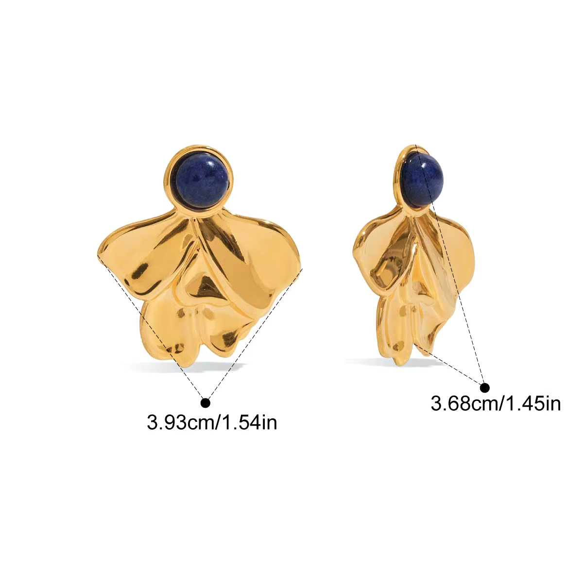Fashion Jewelry Earrings High Quality Stainless Steel Chunky Earrings 18k Gold Plated Fashion Lapis Lazuli Stone Stud Earrings