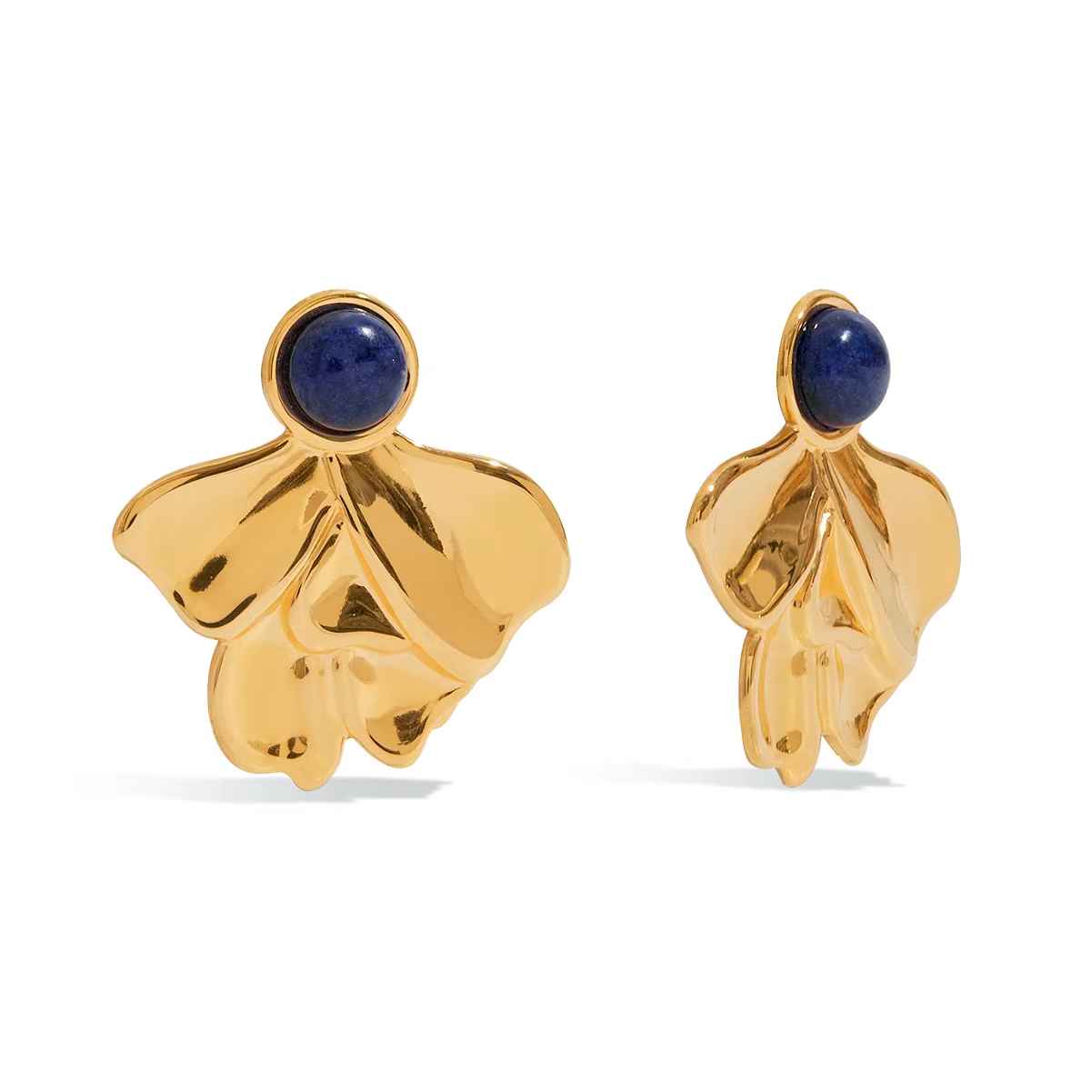 Fashion Jewelry Earrings High Quality Stainless Steel Chunky Earrings 18k Gold Plated Fashion Lapis Lazuli Stone Stud Earrings