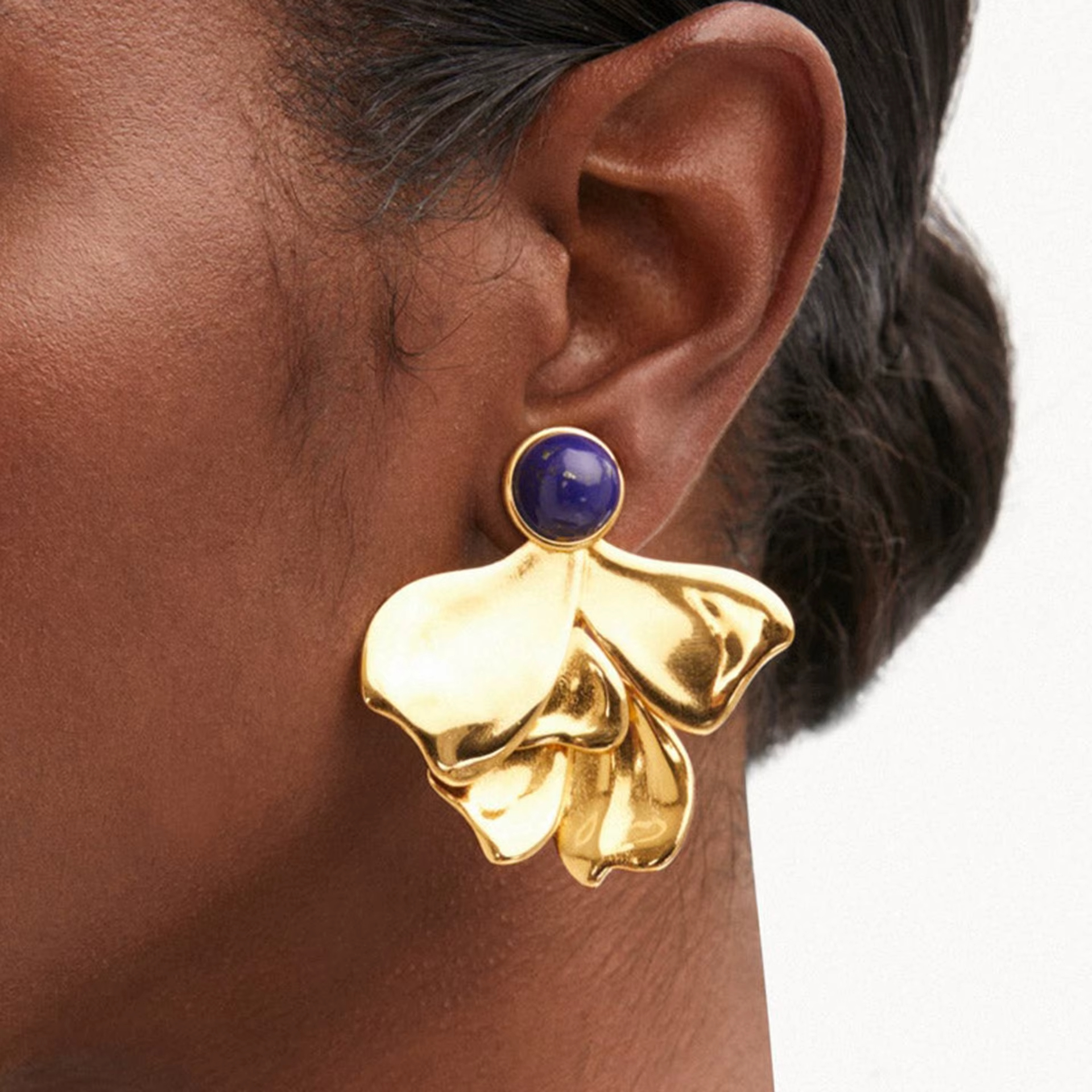 Fashion Jewelry Earrings High Quality Stainless Steel Chunky Earrings 18k Gold Plated Fashion Lapis Lazuli Stone Stud Earrings