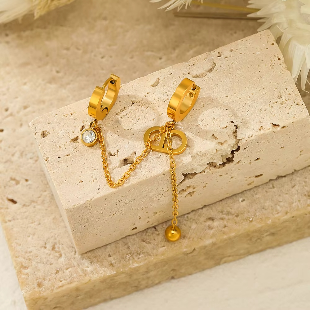 Fashion Jewelry Earrings Women Tassel Earrings 18K Gold Plated Jewelry CD Letter Zircon Hoop Earrings Charm Cute Jewelry