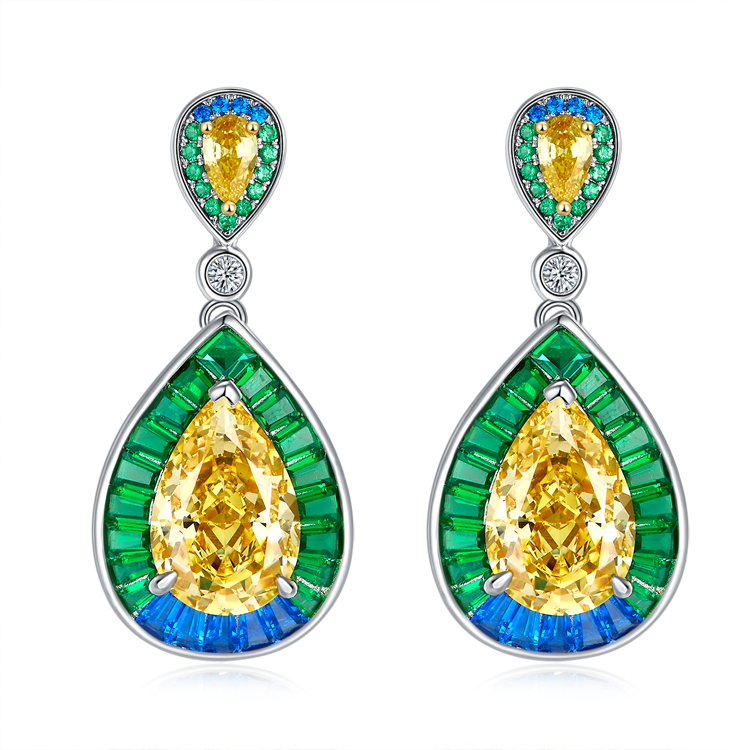 Fashion Jewelry Earrings Women Yellow Cubic Zirconia 925 Silver Drop Earrings